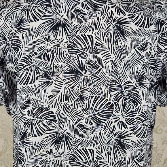 Vineyard Vines Size Small Black and White Linen Shift Dress Split Neck Short Slv - Picture 10 of 16